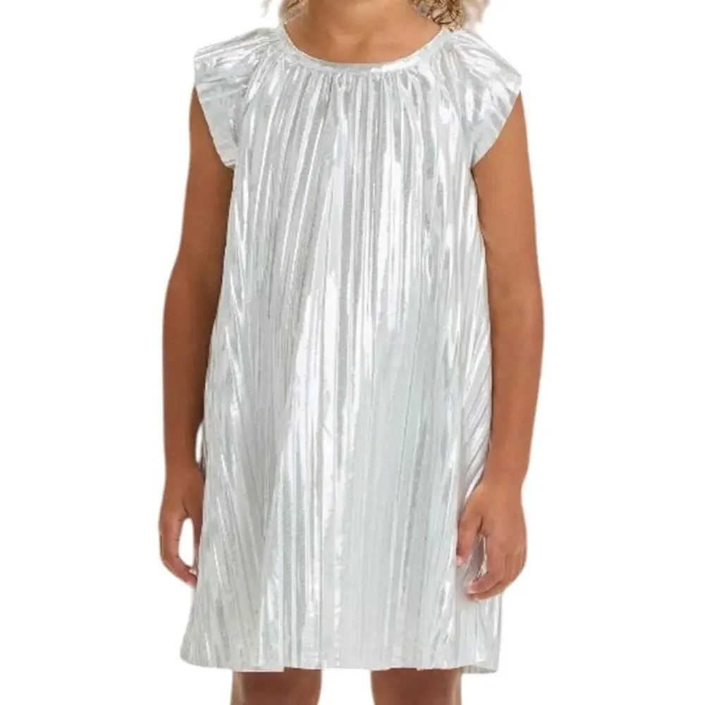 OshKosh B'gosh Silver Metallic Foil Pleated Dress 2T NWT Holiday